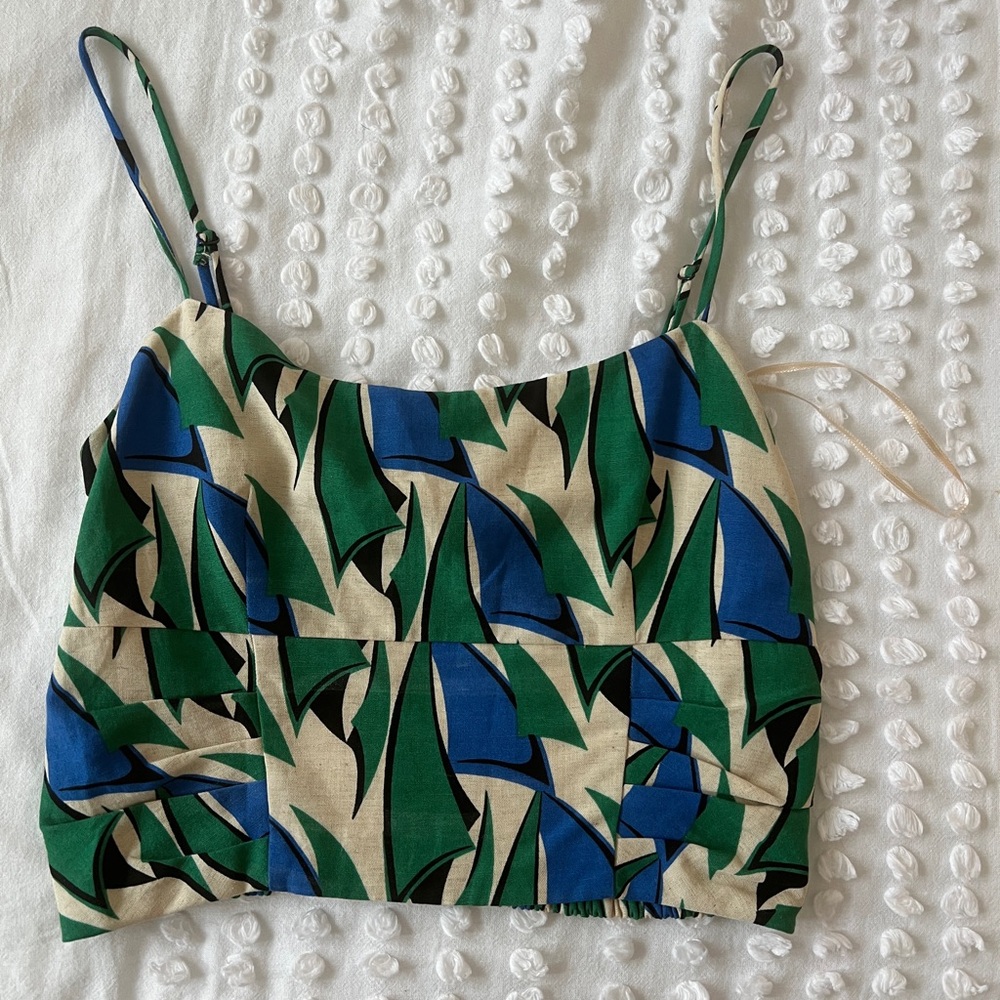 Green and Blue Patterned Women's Top